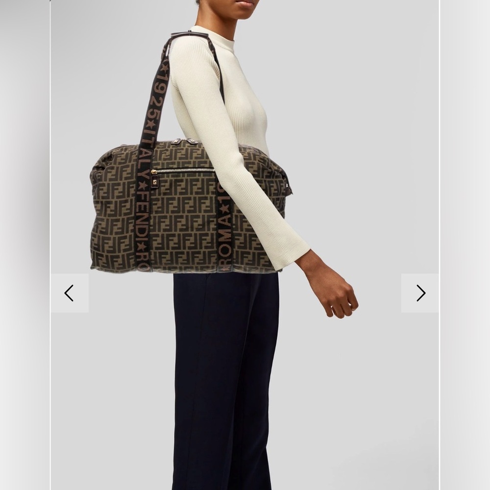 Fendi Zucca Duffel Bag Brown Canvas Leather Trim Travel Boston - Picture 2 of 11